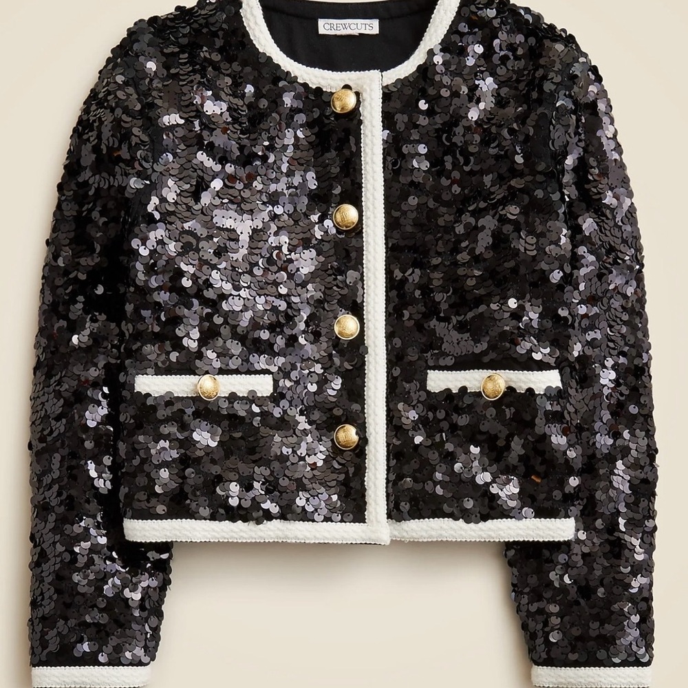 J. Crew Black Sequin Blazer with Gold Accents